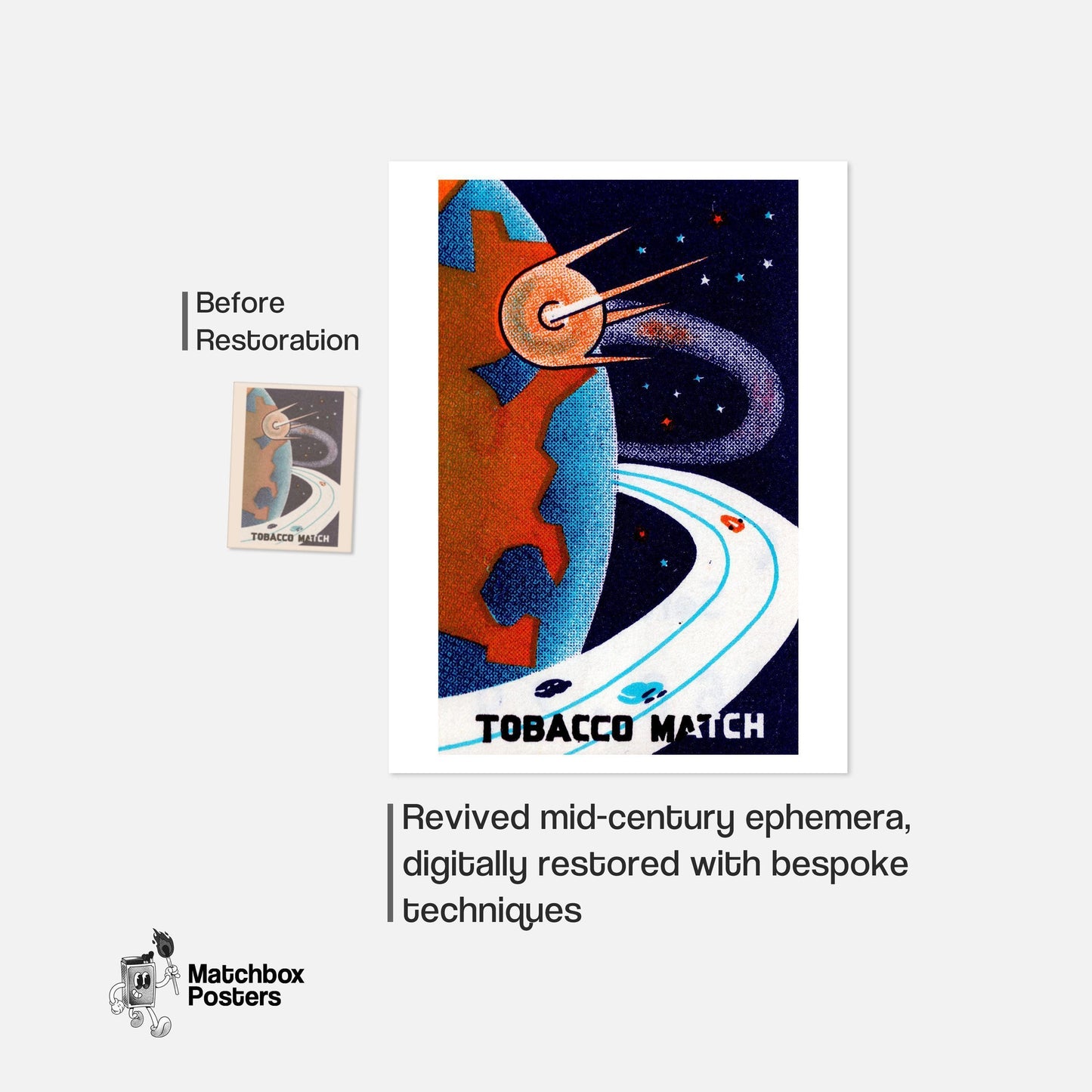 Space Highway - vintage matchbox label print - framed wall art preview
