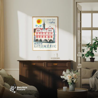 Litoměřice Tower - vintage matchbox label print - living room mockup