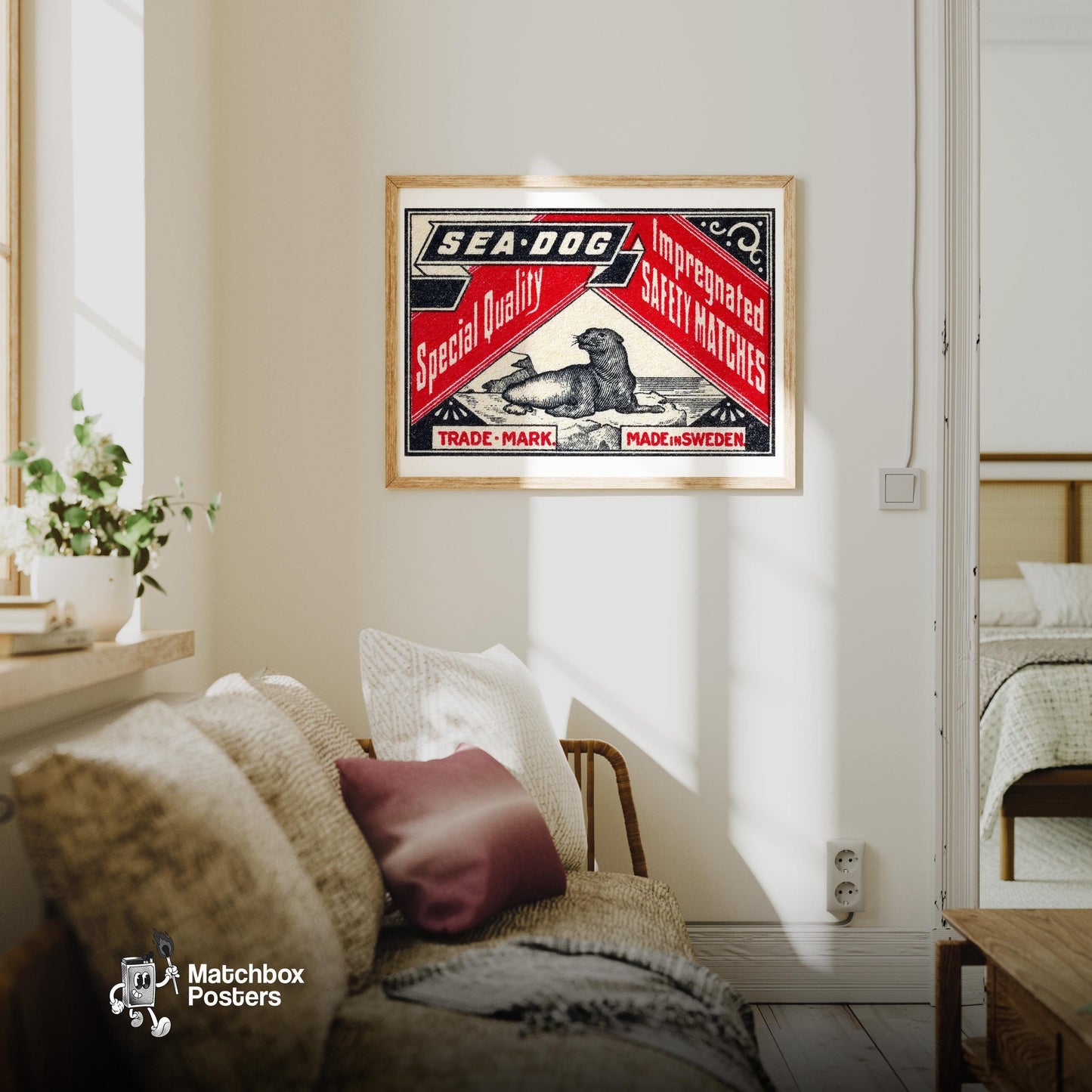 Swedish Matchbox Print - vintage matchbox label print - living room mockup