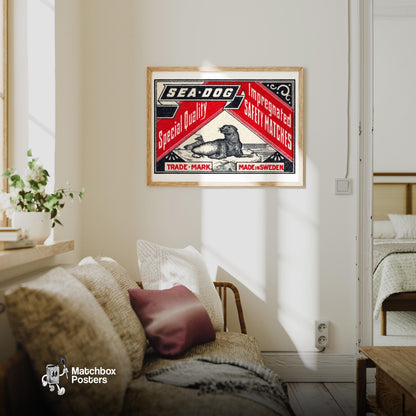 Swedish Matchbox Print - vintage matchbox label print - living room mockup