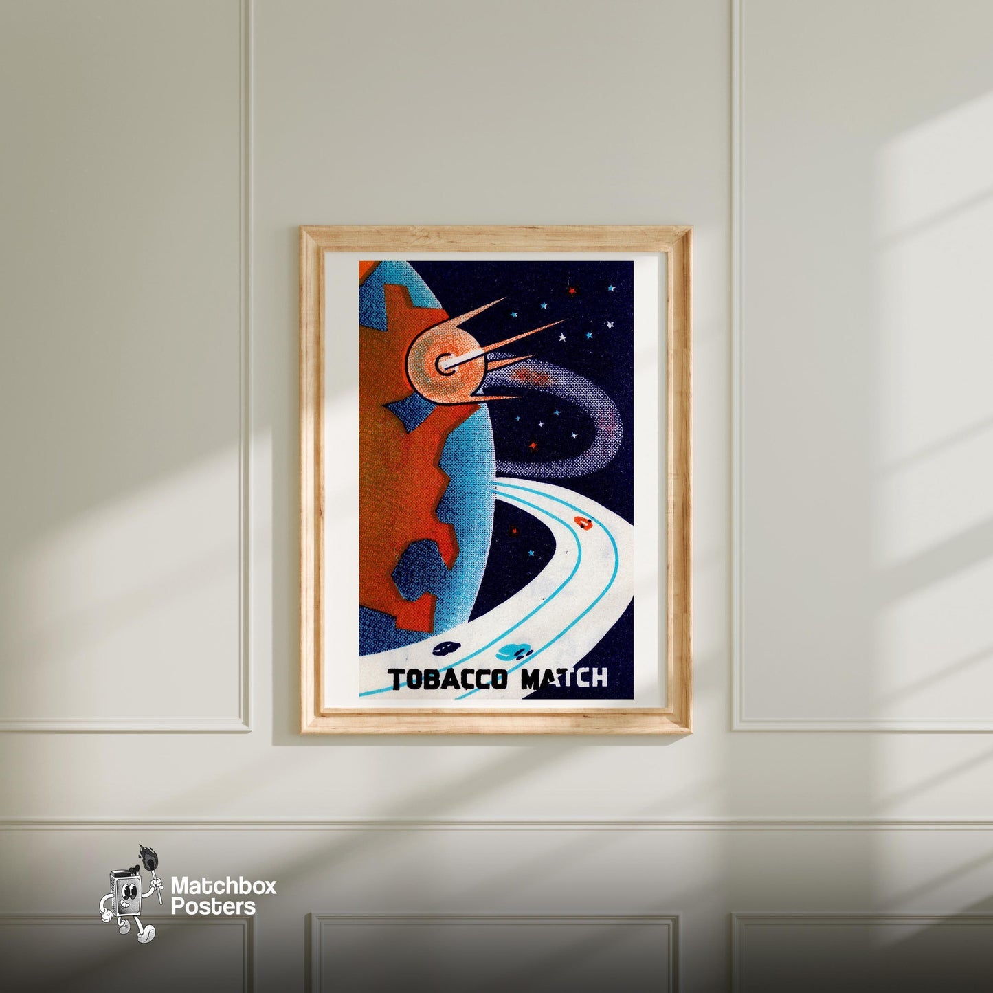 Space Highway - vintage matchbox label print - bedroom mockup