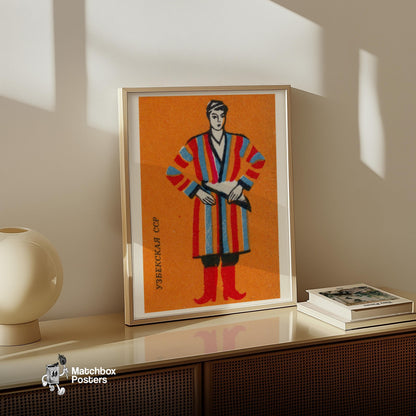 Person Soviet Union Mid-Century Matchbox Label - vintage matchbox label print - size comparison