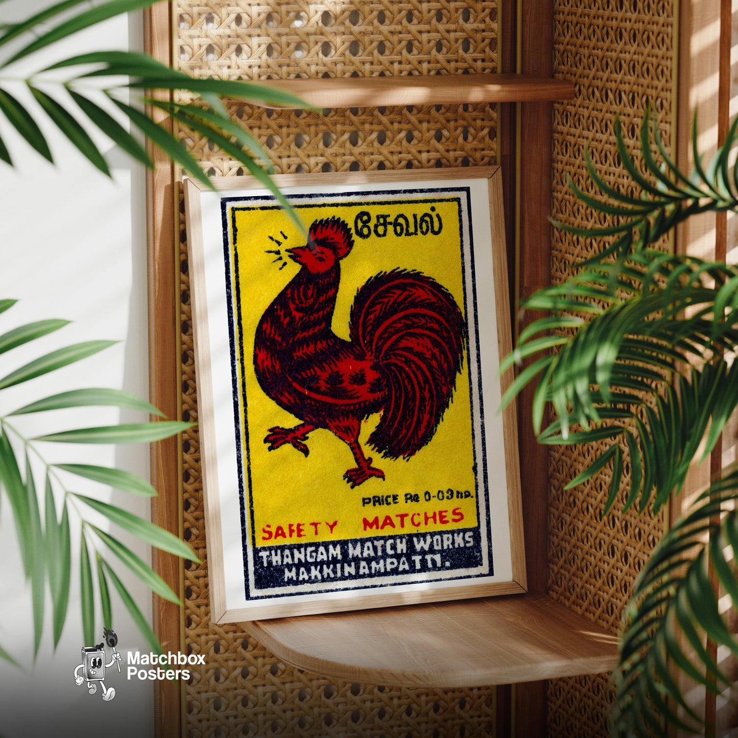 Red Rooster - vintage matchbox label print - office wall