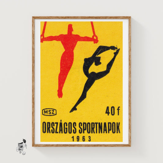 Gymnasts - vintage matchbox label print