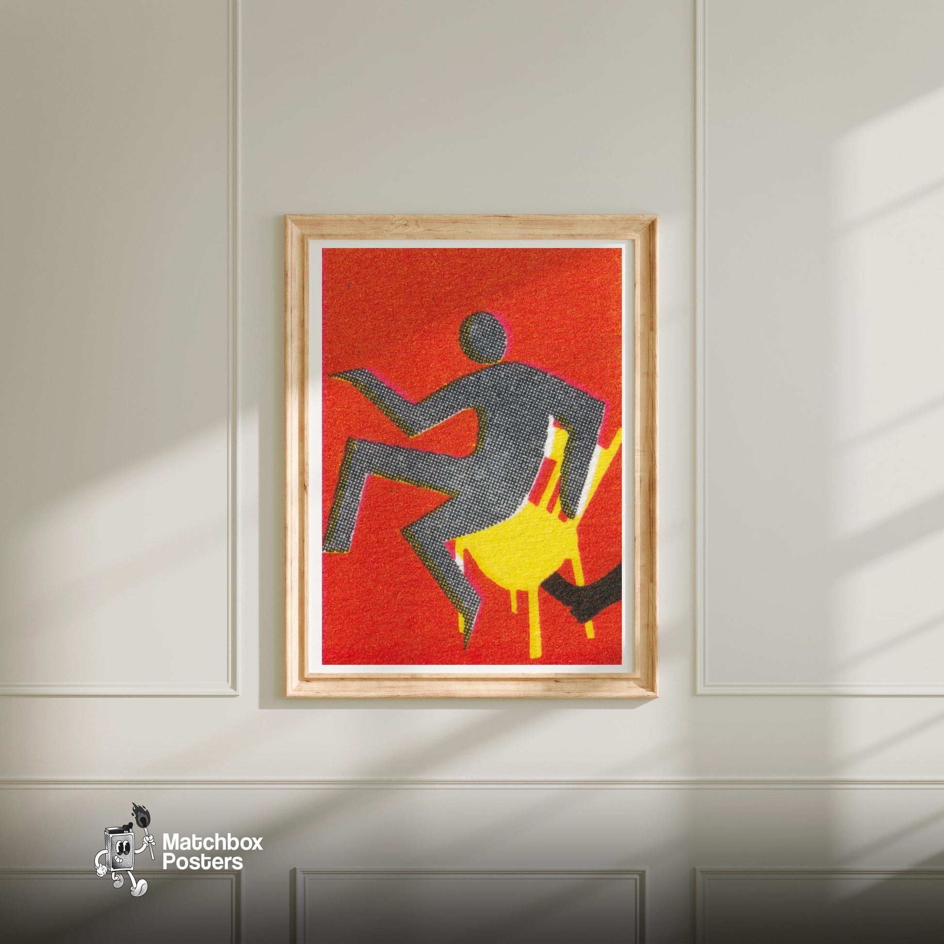 Abstract Figure - vintage matchbox label print - bedroom mockup