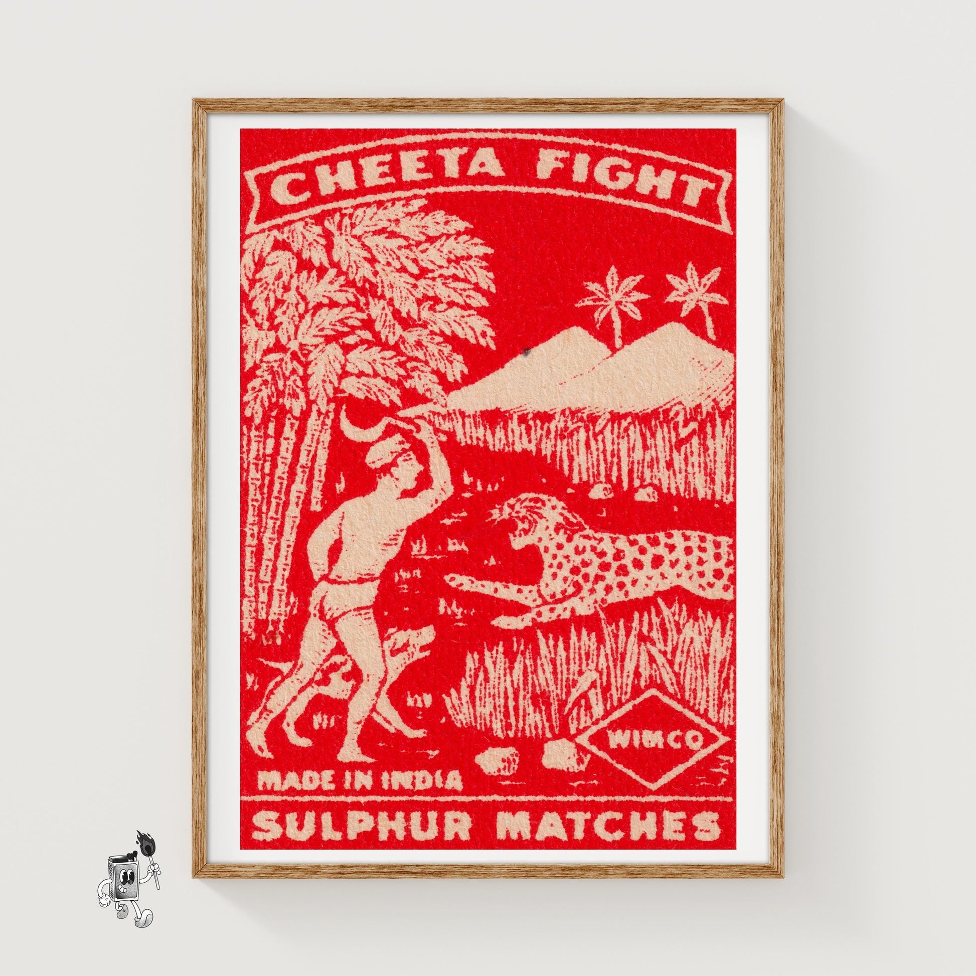 Man vs Cheetah - vintage matchbox label print