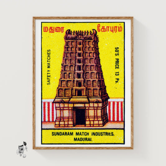 Indian Temple - vintage matchbox label print