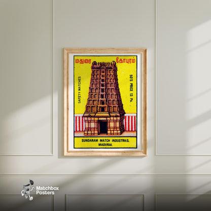 Indian Temple - vintage matchbox label print - bedroom mockup