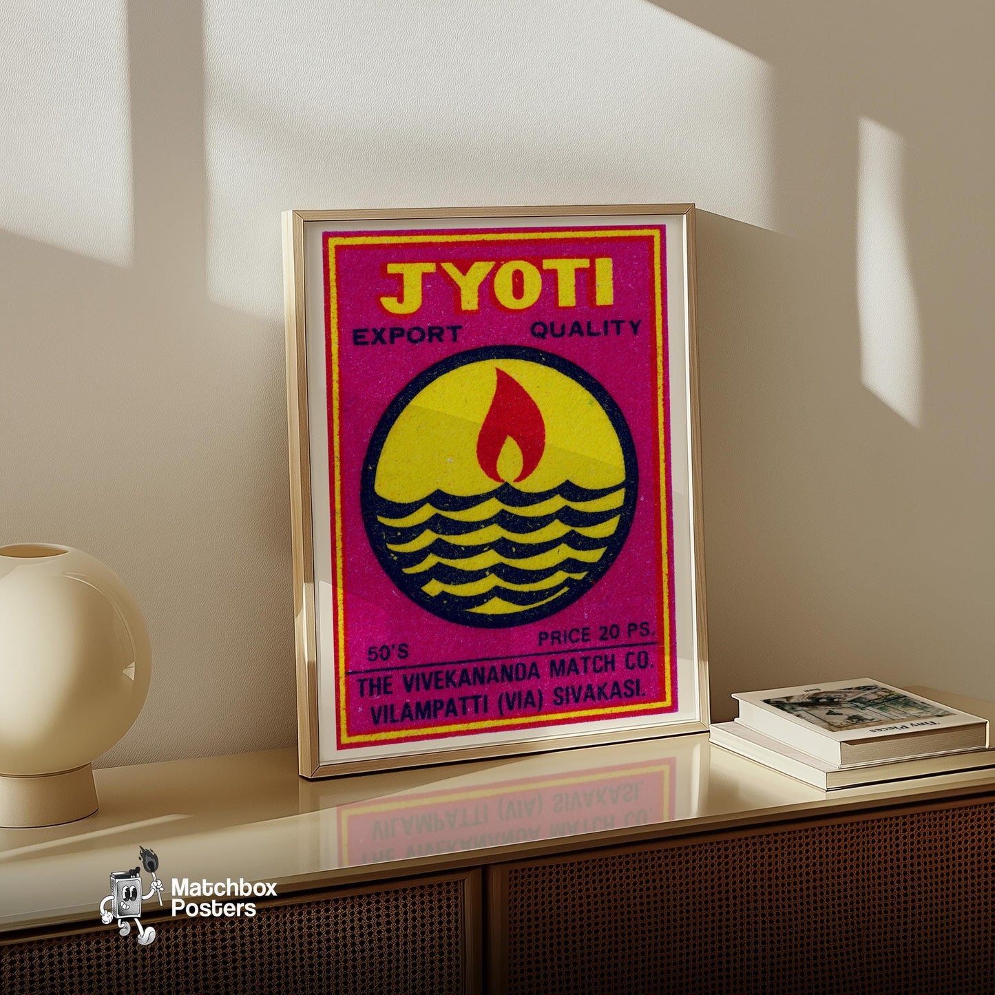 Red Flame - vintage matchbox label print - size comparison