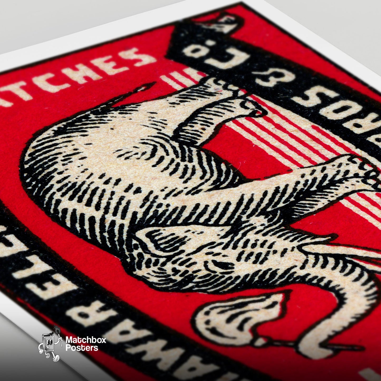 Elephant Holding A Flag - vintage matchbox label print - close-up detail