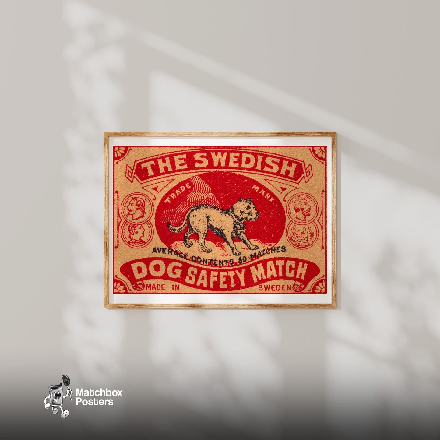 Black Dog - vintage matchbox label print - bedroom mockup