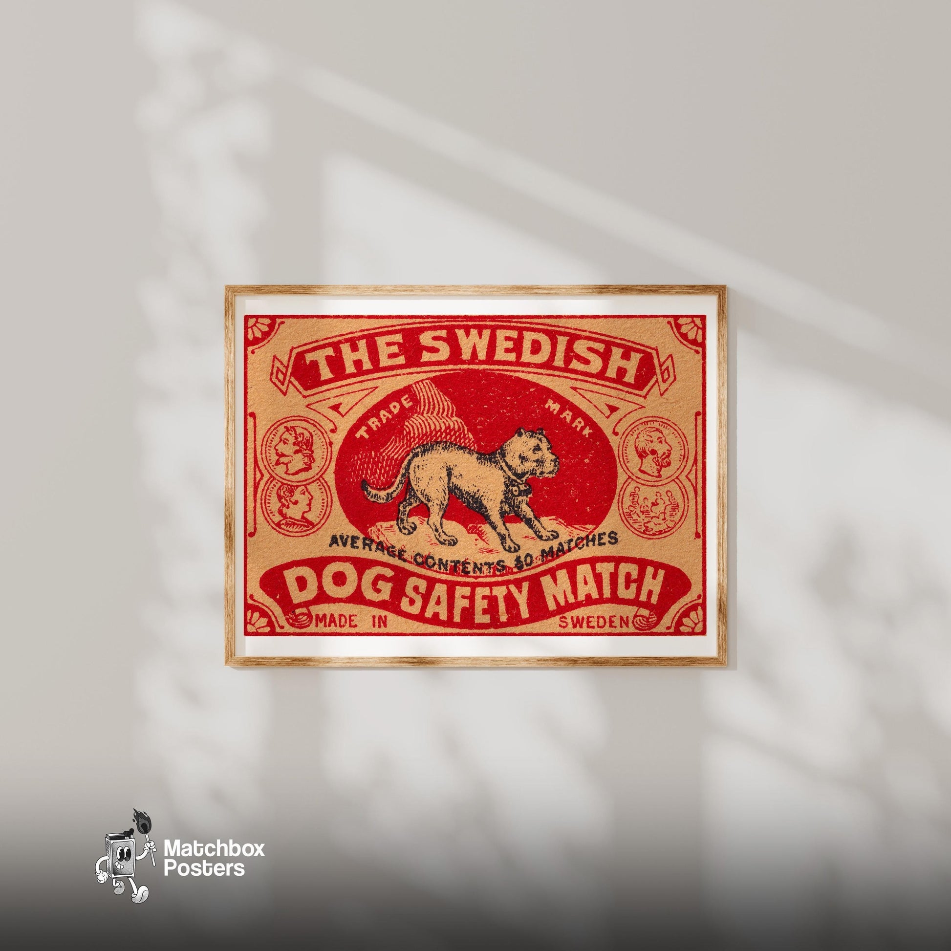 Black Dog - vintage matchbox label print - bedroom mockup