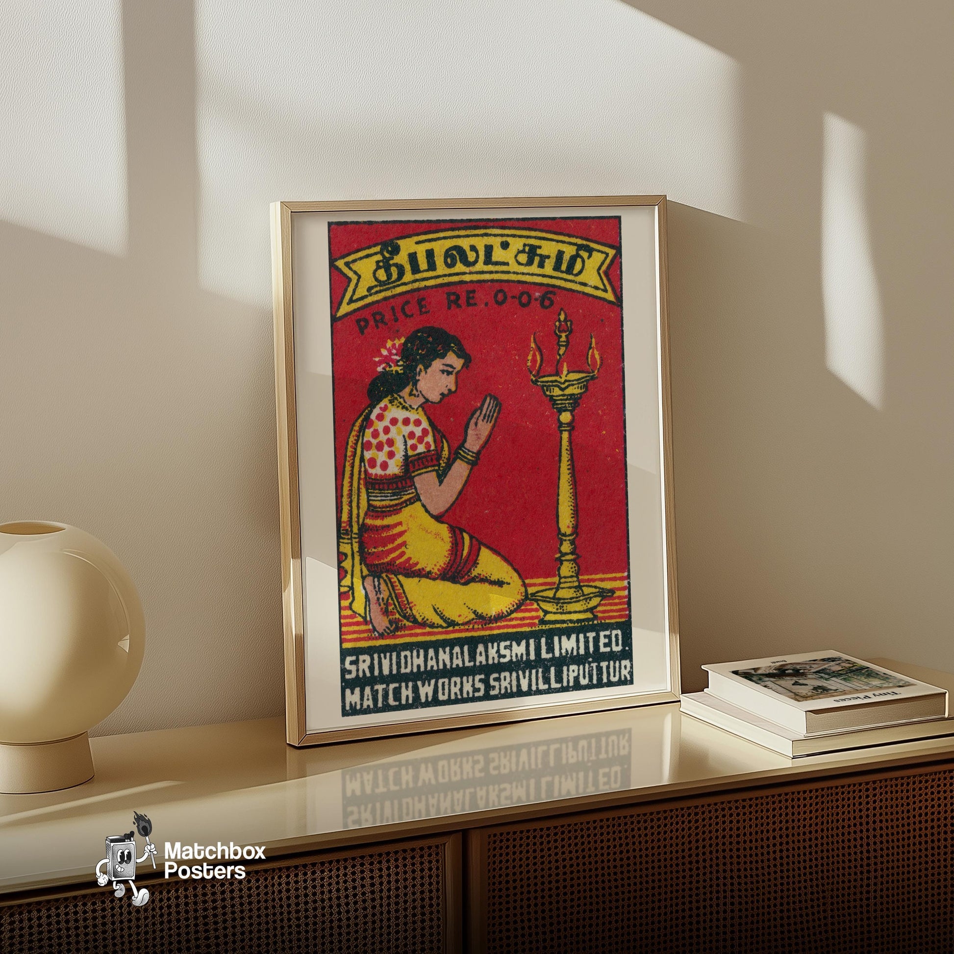 Woman India Mid-Century Matchbox Label - vintage matchbox label print - size comparison