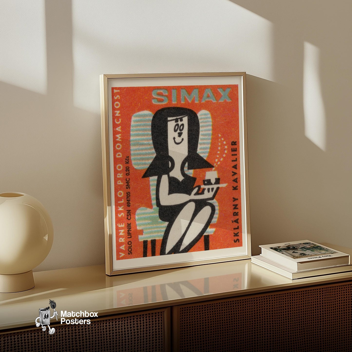 Woman Drinking Coffee - vintage matchbox label print - size comparison