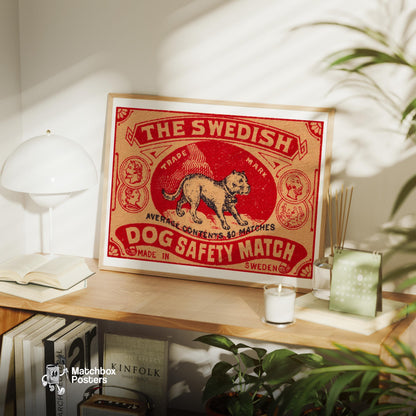 Black Dog - vintage matchbox label print - office wall