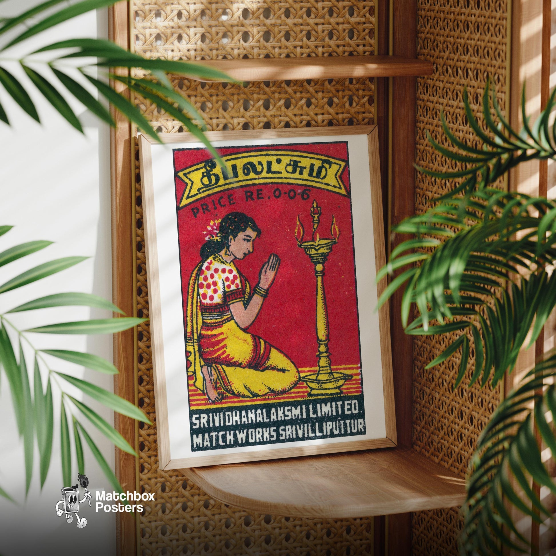 Woman India Mid-Century Matchbox Label - vintage matchbox label print - office wall