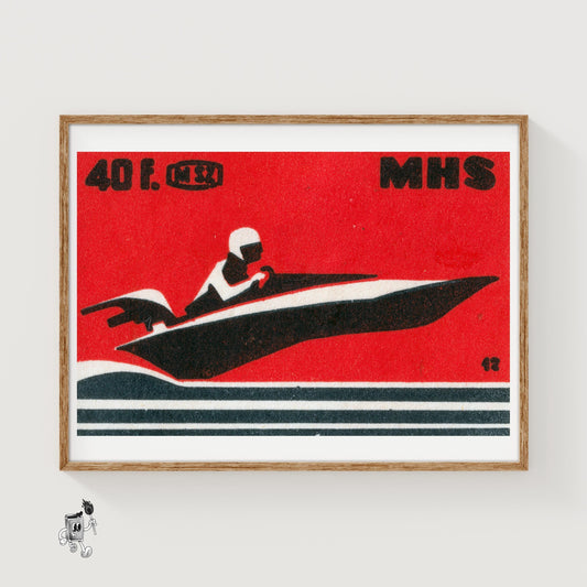 Speedboat - vintage matchbox label print