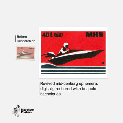 Speedboat - vintage matchbox label print - framed wall art preview
