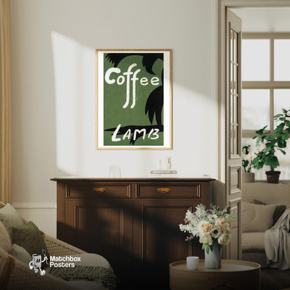 Coffee - vintage matchbox label print - living room mockup