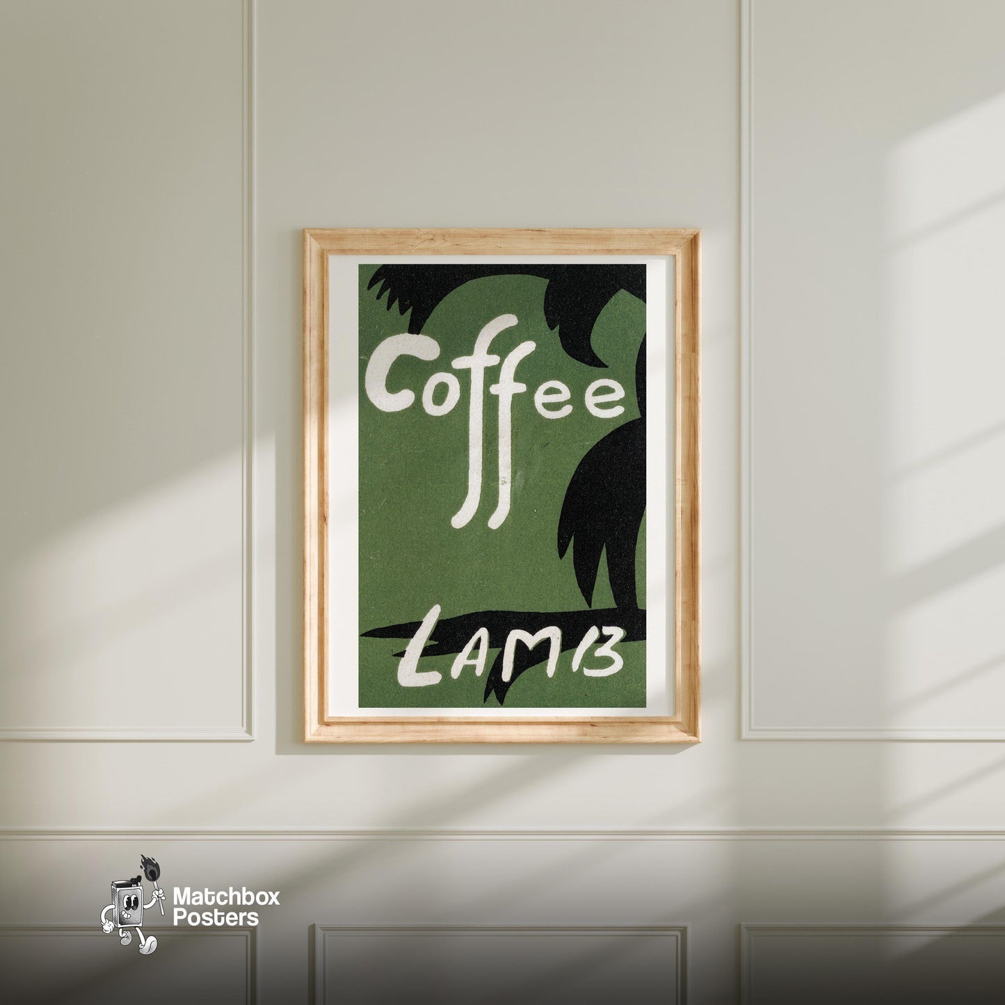 Coffee - vintage matchbox label print - bedroom mockup