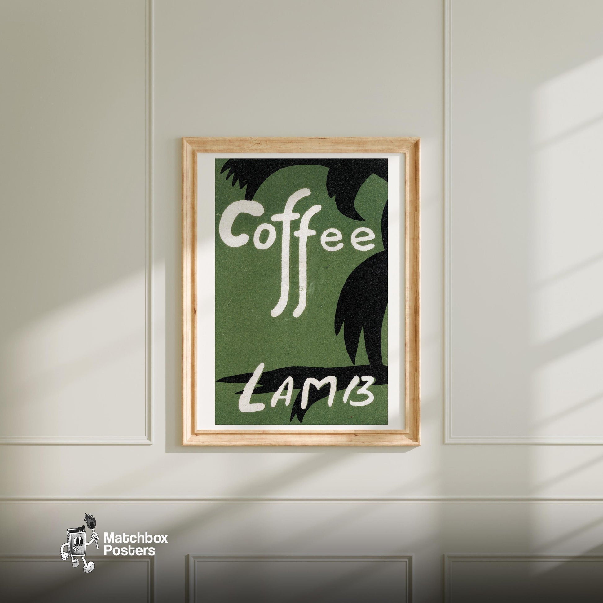 Coffee - vintage matchbox label print - bedroom mockup