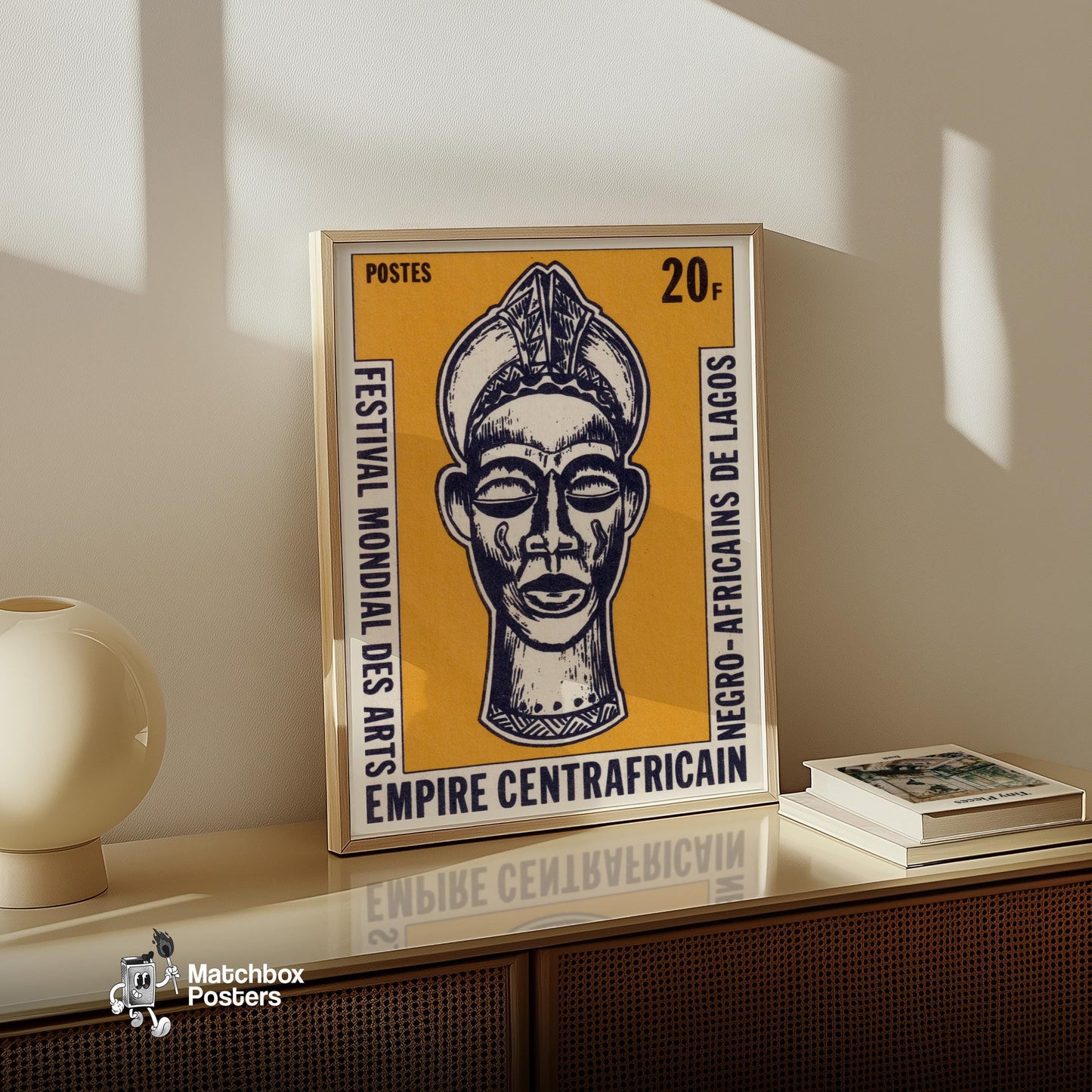 African Mask - vintage matchbox label print - size comparison