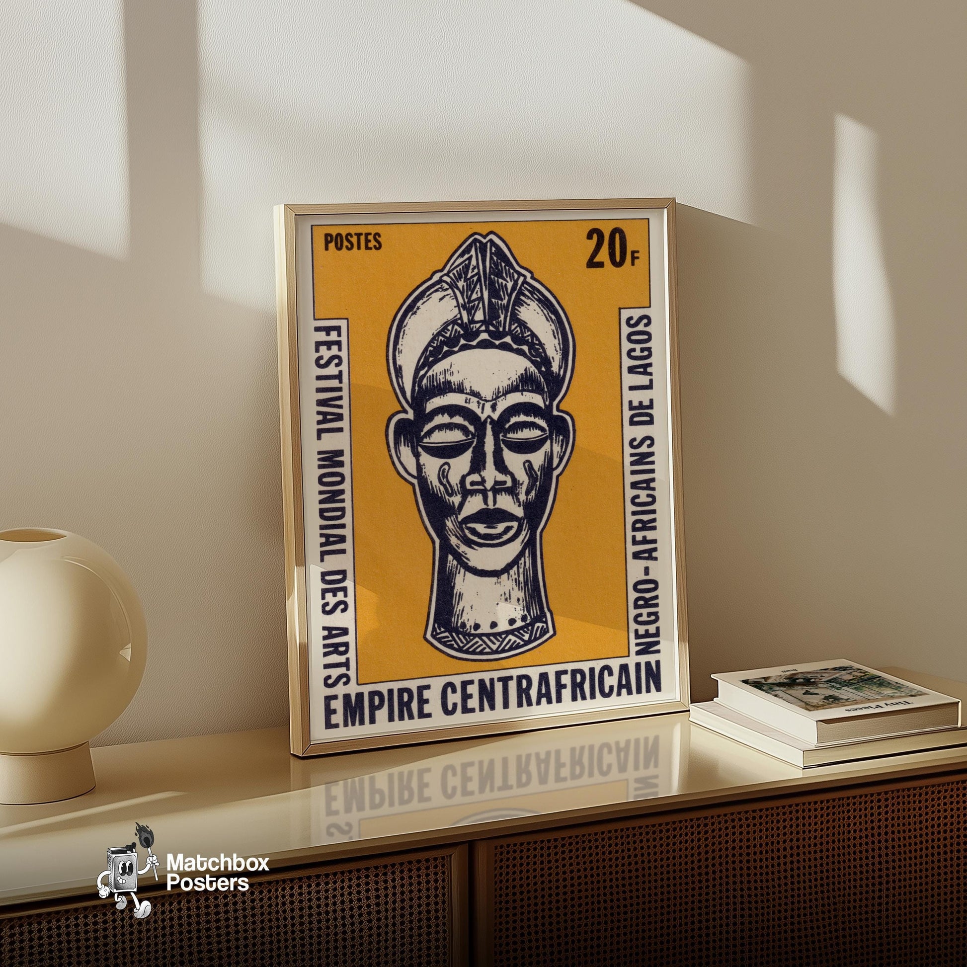 African Mask - vintage matchbox label print - size comparison