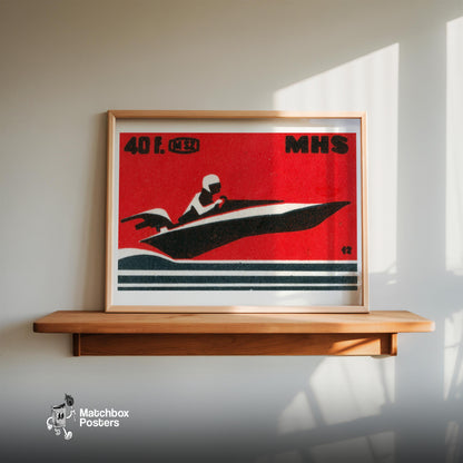 Speedboat - vintage matchbox label print - size comparison
