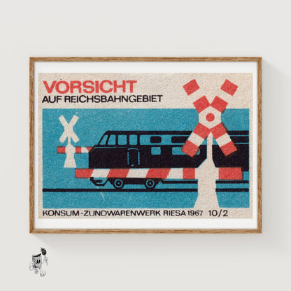 Railroad Crossing Train - vintage matchbox label print