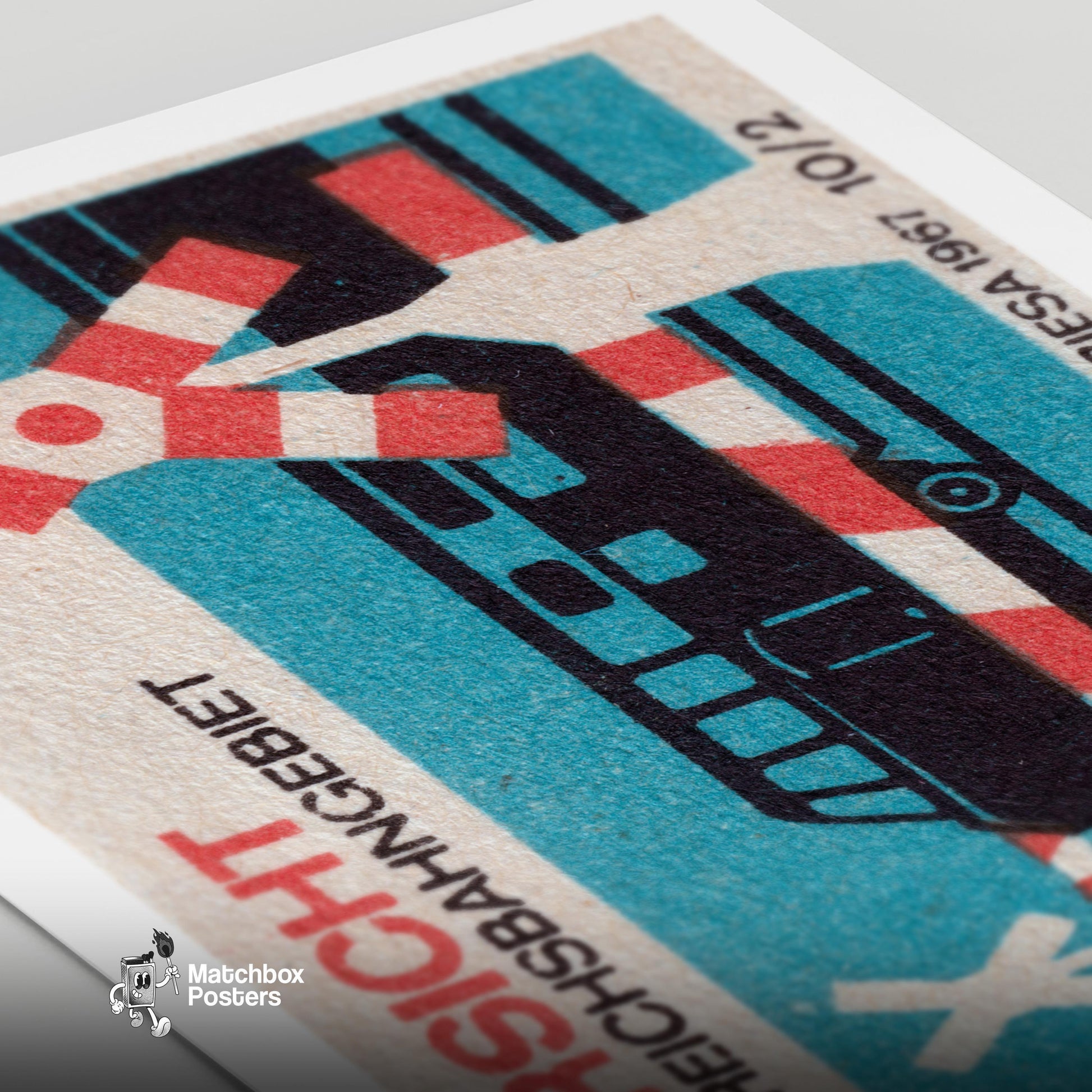 Railroad Crossing Train - vintage matchbox label print - close-up detail