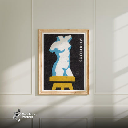 Sculpture Torso - vintage matchbox label print - bedroom mockup