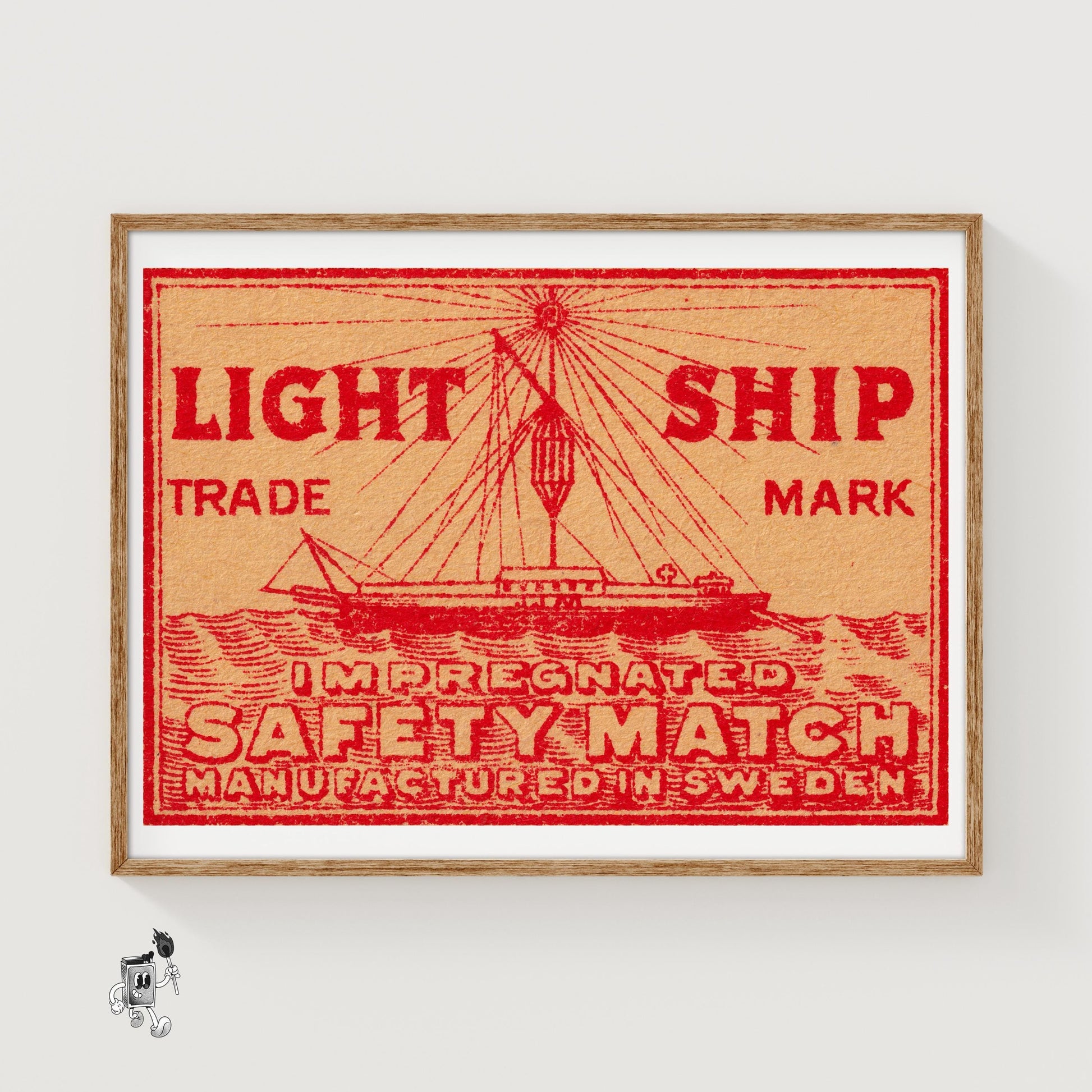 Red Light Ship - vintage matchbox label print