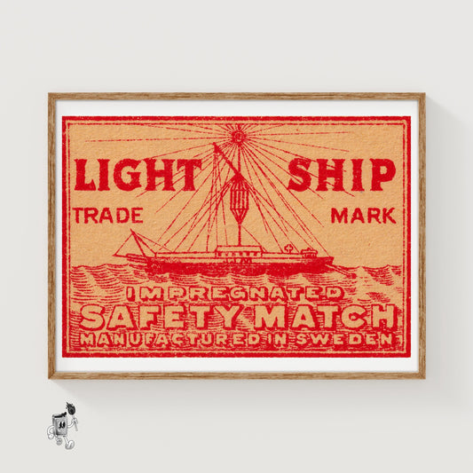 Red Light Ship - vintage matchbox label print
