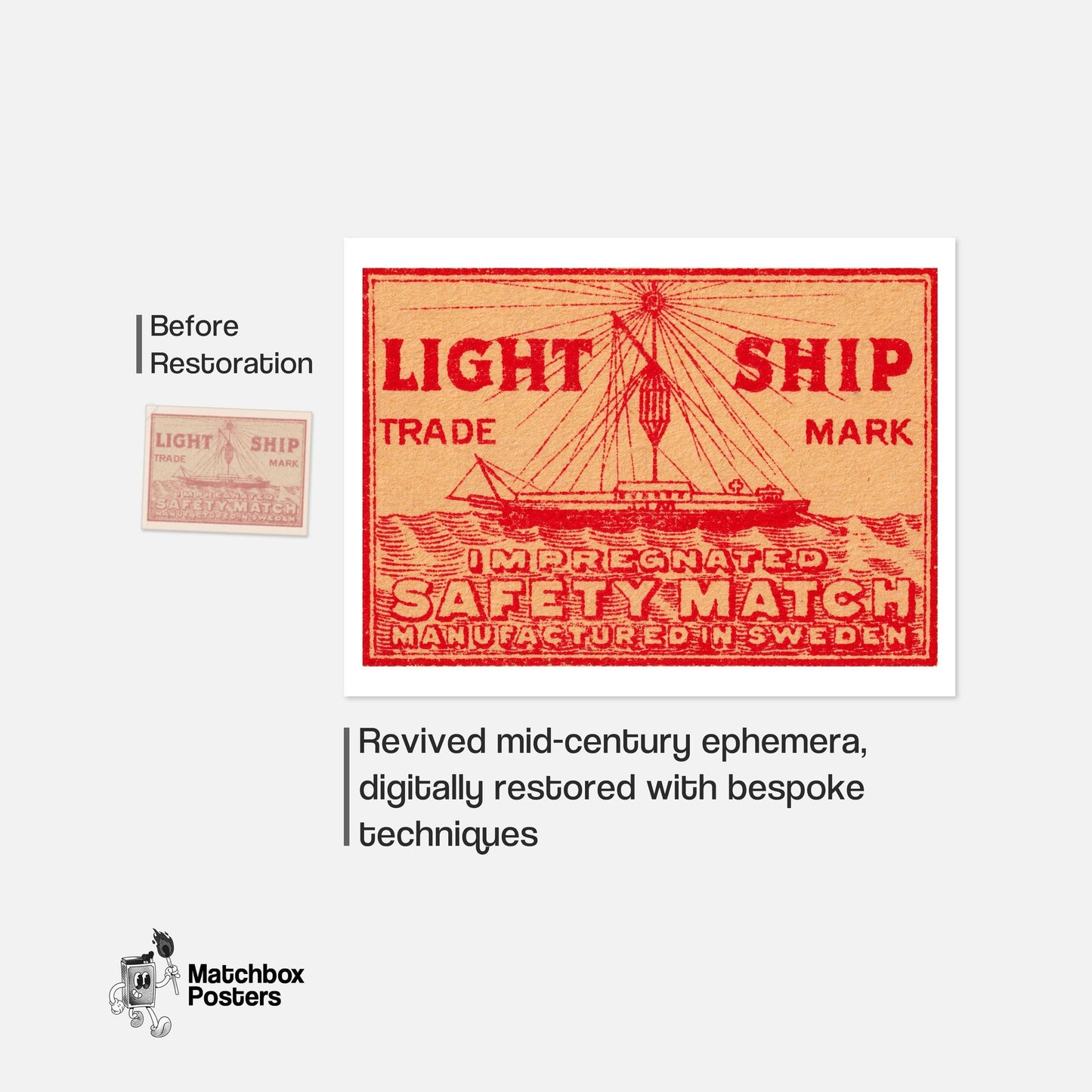 Red Light Ship - vintage matchbox label print - framed wall art preview