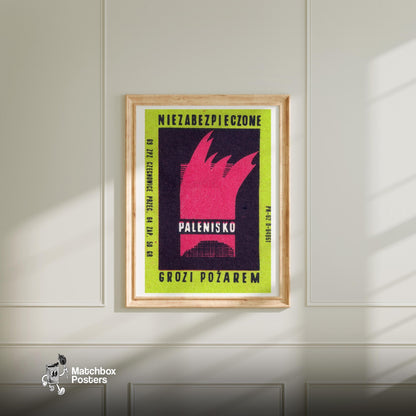 Red Flames - vintage matchbox label print - bedroom mockup