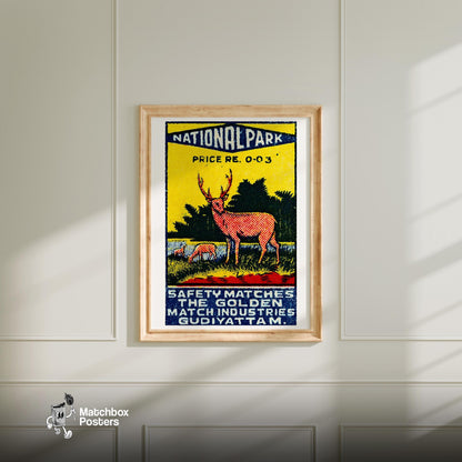 Red Deer - vintage matchbox label print - bedroom mockup