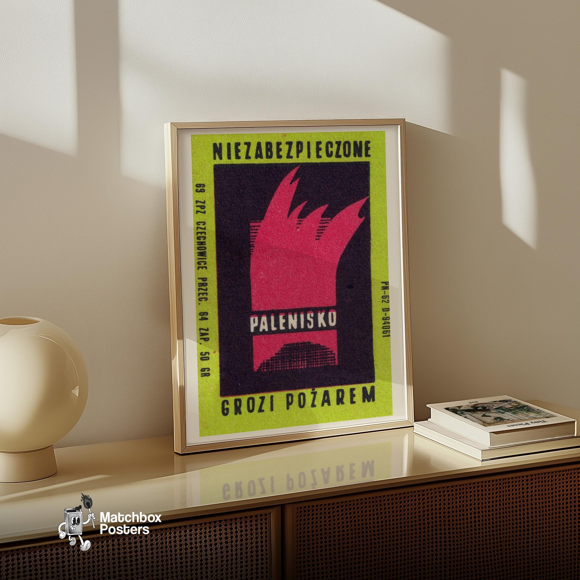 Red Flames - vintage matchbox label print - size comparison