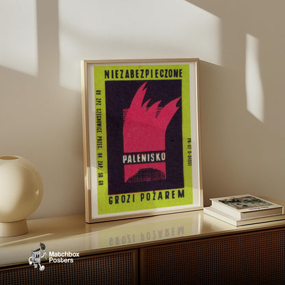 Red Flames - vintage matchbox label print - size comparison