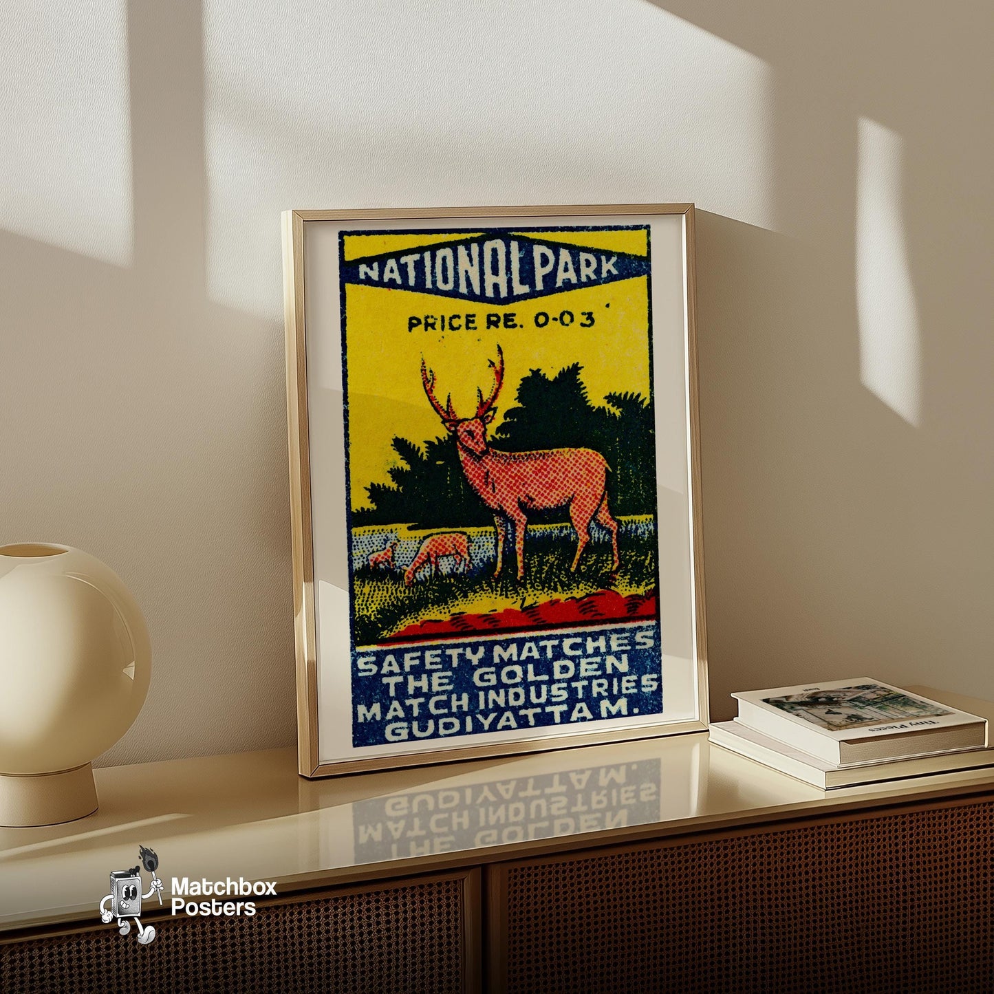 Red Deer - vintage matchbox label print - size comparison