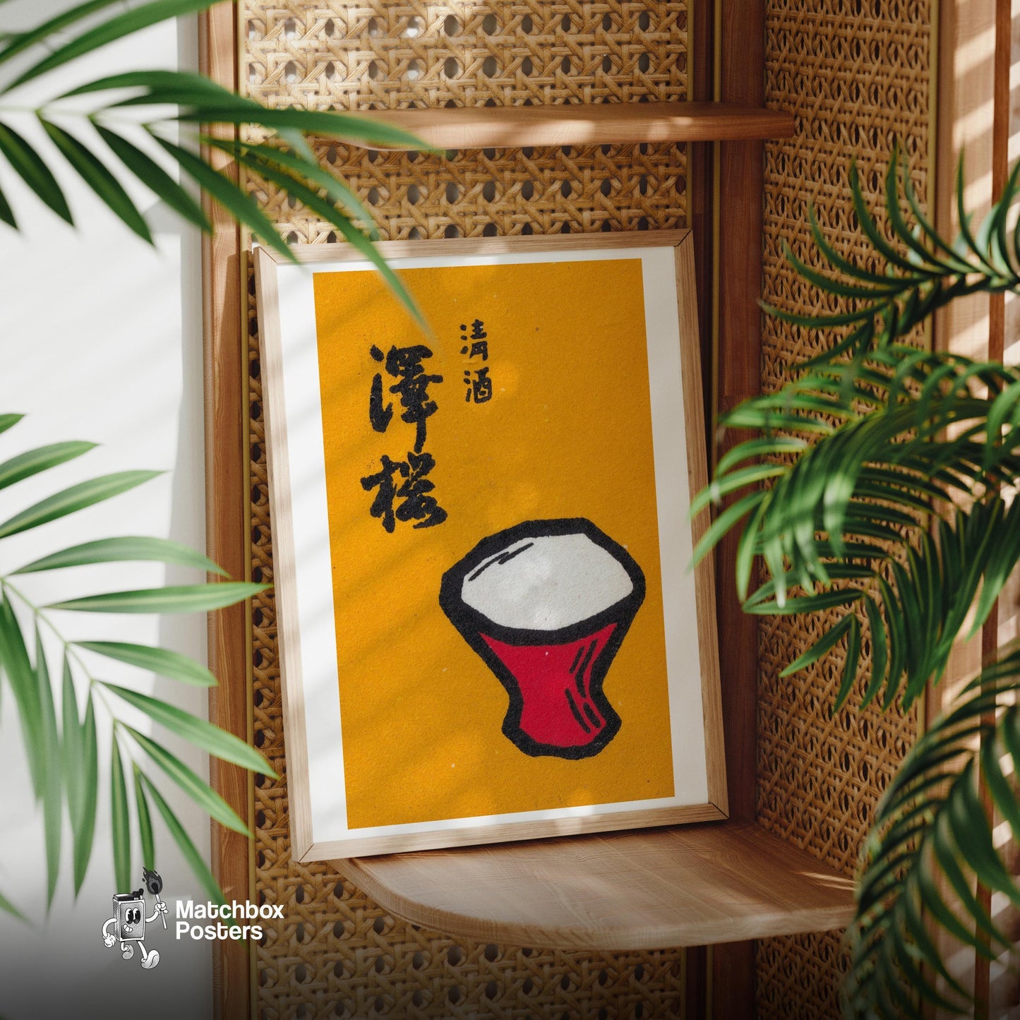Red Sake Cup - vintage matchbox label print - office wall