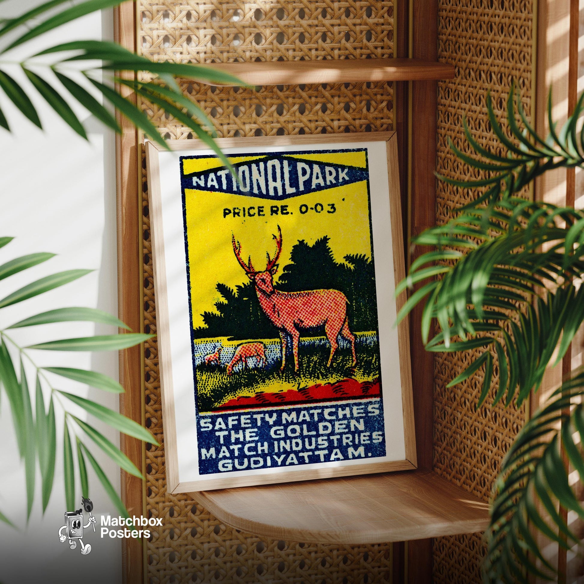 Red Deer - vintage matchbox label print - office wall