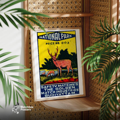 Red Deer - vintage matchbox label print - office wall