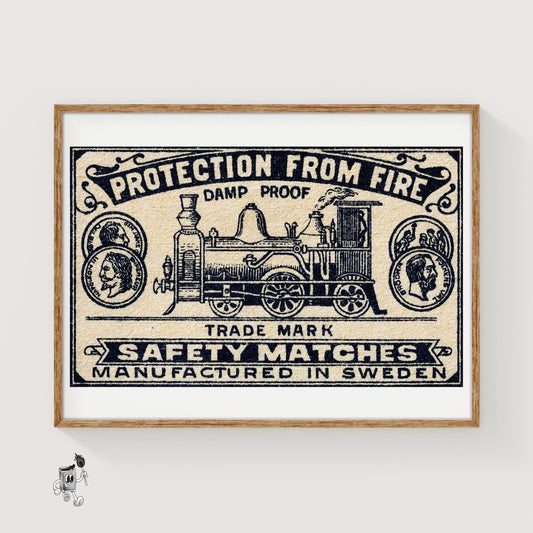 Steam Train - vintage matchbox label print