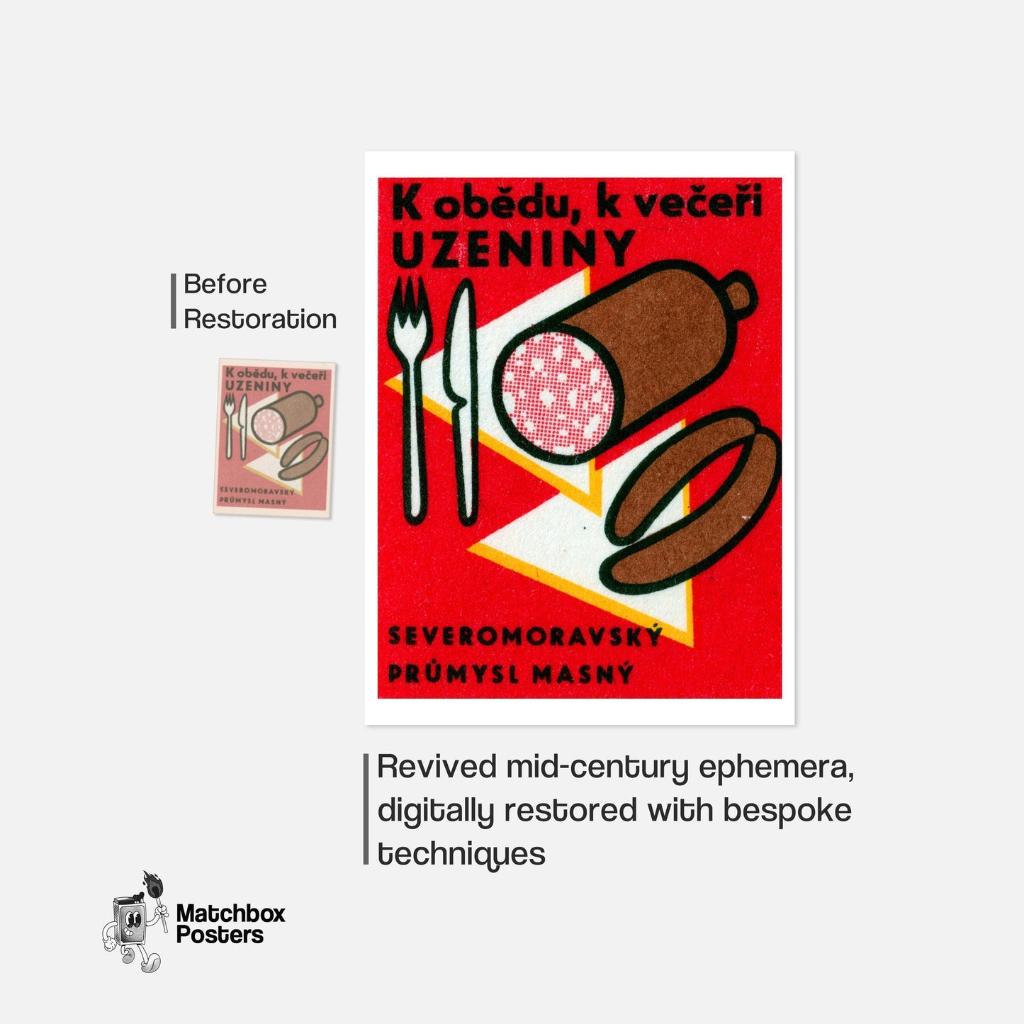 Sausage and Cured Meats - vintage matchbox label print - framed wall art preview