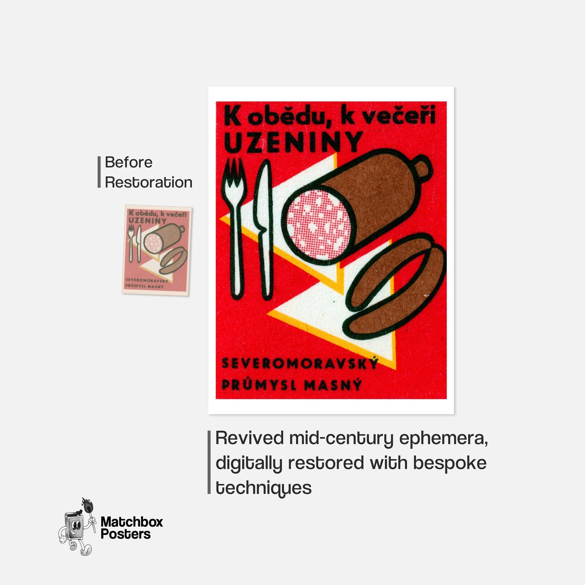 Sausage and Cured Meats - vintage matchbox label print - framed wall art preview