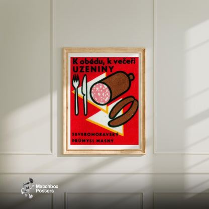 Sausage and Cured Meats - vintage matchbox label print - bedroom mockup