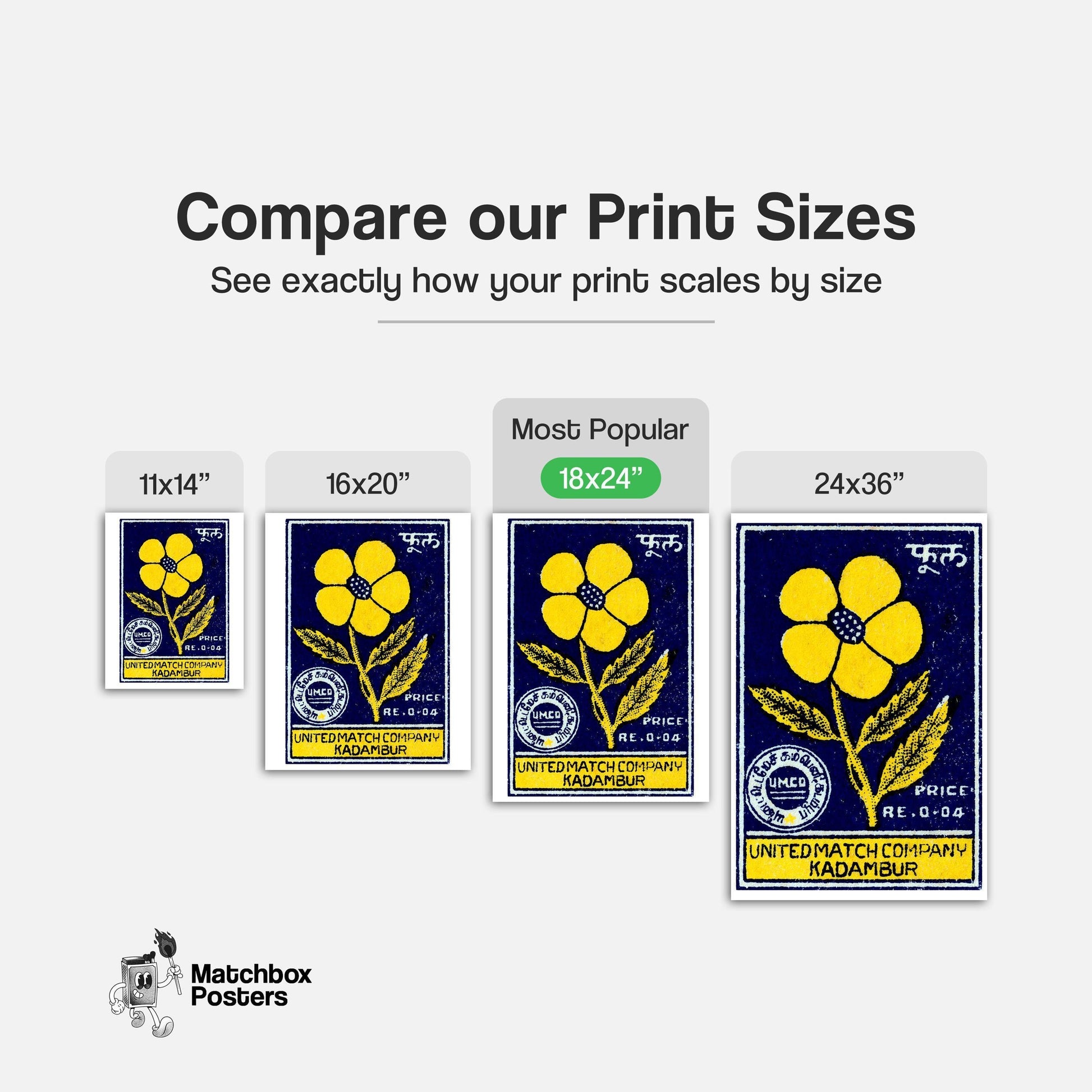 Yellow Flower - vintage matchbox label print - gallery wall preview