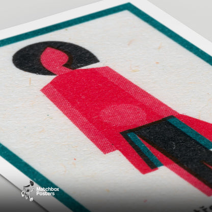 Stylized Abstract Figures Of A Parent - vintage matchbox label print - close-up detail