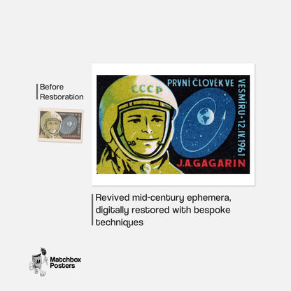 Yuri Gagarin - vintage matchbox label print - framed wall art preview
