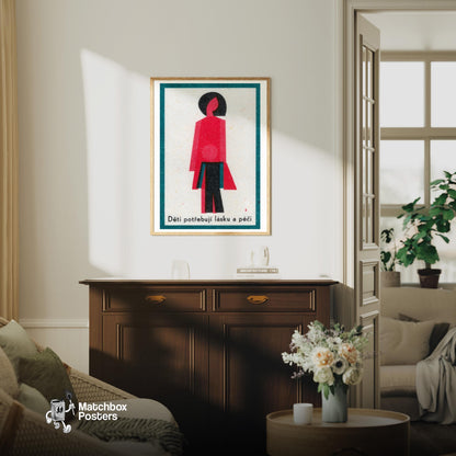 Stylized Abstract Figures Of A Parent - vintage matchbox label print - living room mockup